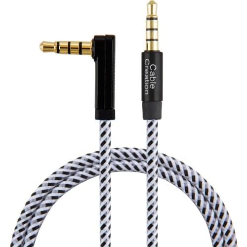 JORINDO 3.5mm TRRS Auxiliary Audio Cable 90 Degree Right Angle 4-Conductor Auxiliary Stereo Cable (Microphone Compatible)