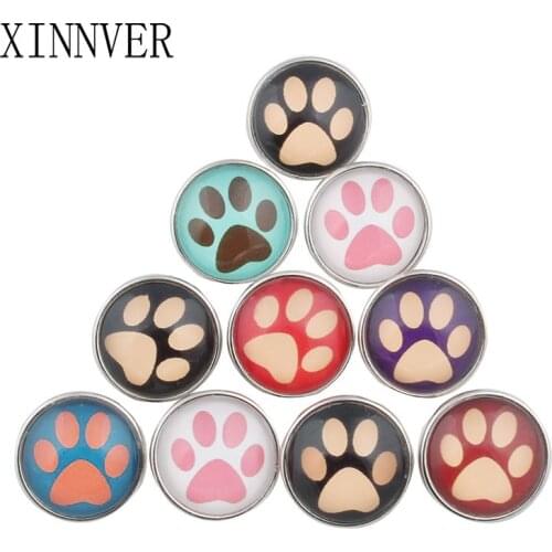 10 Pcs/lot Beautiful Paw Footprint Snap Button 18MM Round Glass Xinnver Snaps Jewelry Flower Snap Fit Snap Bracelet ZB326