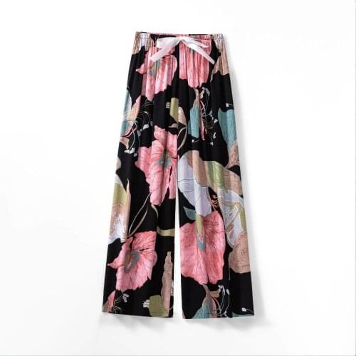 Womens Home Clothes with Print Floral Summer Wide Pants Cotton Gauze Plus Size Light Bottoms Oversize Sleepwear for Sleeping