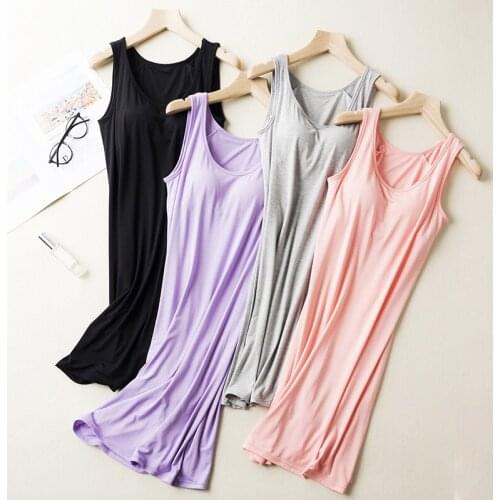 Women Vest Nightdress Comfort Sleeveless NIghtgown Summer Nightdress With Chest Pad