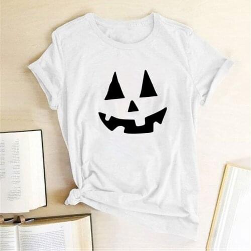 Women Summer Graphic Tees Women Streetwear Tops for Women Fashion Mujer Camisetas Halloween Pumpkin Smile Print T-shirts