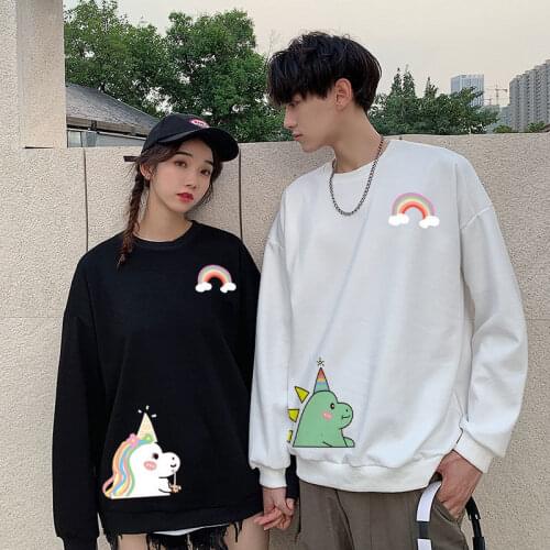 Cute Harajuku Japan Unicorn Sweatshirt Women Cartoon Couple Clothes Autumn Rainbow Hoodies Pullover Loose Jumper Hoodie Females