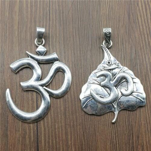 1pcs Om Pendant Charms Jewelry Large Bodhi Leaf Om Yoga Symbol Charms For Jewelry Making Antique Silver Color
