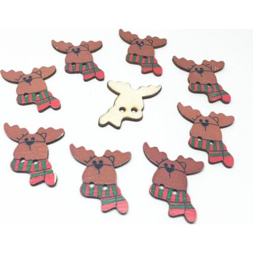 100pcs 23x32mm Natural Wood Reindeer Buttons Xmas Sewing 2 Holes Deer Button Embellishments Scrapbook Christmas Crafts