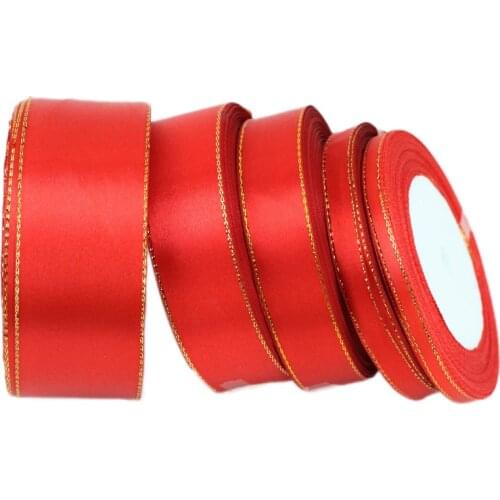 25 yards/roll) red gold Edge Satin Ribbon Wholesale Gift Christmas ribbons (6/10/20/25/40mm)