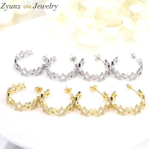 5 Pairs, CZ Pave Star Stud Earrings For Women Golden Cubic Zircon Stars Earrings Brinco Jewelry