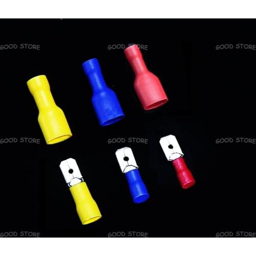 6.3mm Female Male PVC Connector Electrical Wiring Connector Insulated Crimp Terminal Spade Blue Yellow Red FDFD MDD2
