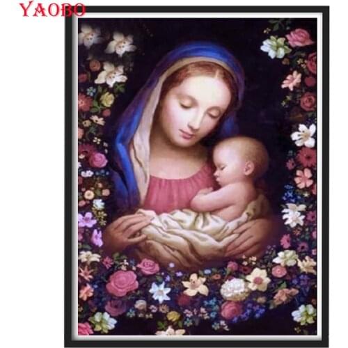Diamond Painting Virgin and Jesus, flowers 5d art diy cross stitch rhinestone decorative full square round diamond mosaic Set