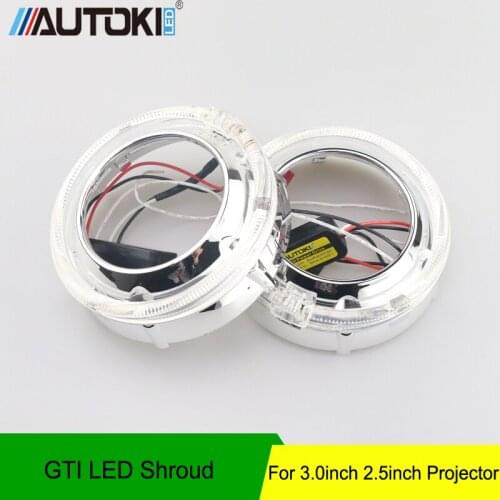 Free Shipping 2pcs/lot Autoki GTI LED Projector Shroud with Light Guide LED Angel eyes for 3.0 inch Bi-xenon Projector Lens