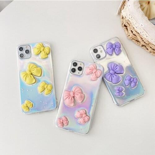 Cute 3D Candy Bow Tie Phone Case For iPhone 12 Mini 12 11 Pro Max XR X XS Max 7 8 Plus Laser Card Case Epoxy Back Cover Gifts