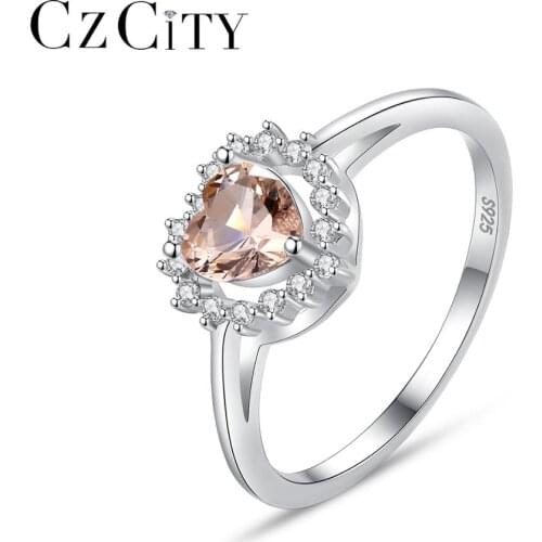 CZCITY Gemstone Ring for Women Wedding 925 Sterling Silver Romantic Heart Shape CZ Rings Fine Jewellery Christmas Gifts SR631