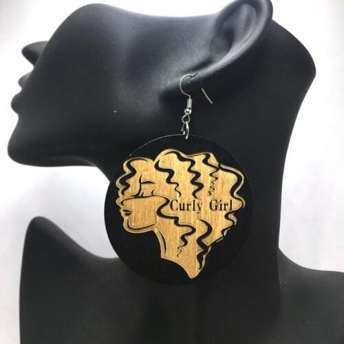 Curly girl wooden earrings