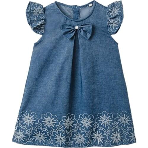 Child Girl Summer Clothes 2021 Classic Floral Flying Sleeve Bow Dress Kids Party Outfits 1-6 Years