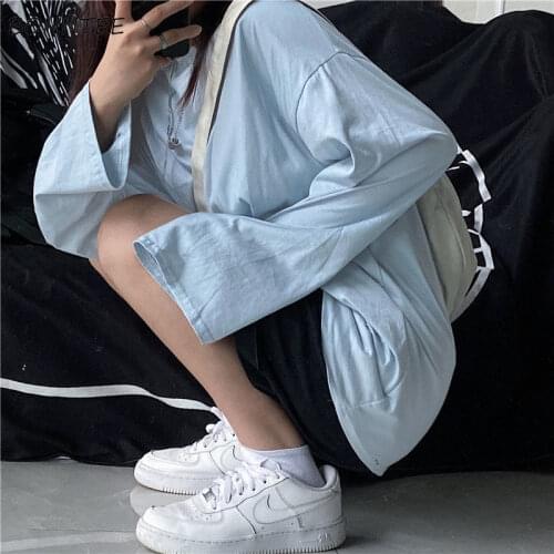 Long Sleeve T-shirts Womens Solid Harajuku Oversize Korean Style Students Hip Hop Streetwear All-match Casual Tees Unisex Tide