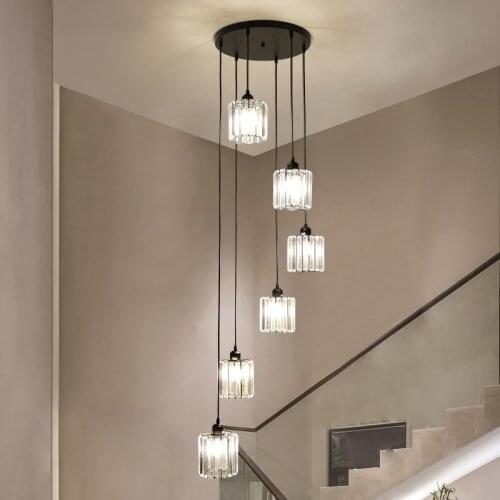 Staircase Crystal Chandelier Modern Minimalist Living Room Nordic Creative Duplex Loft Villa Spiral Staircase Long Hanging Light