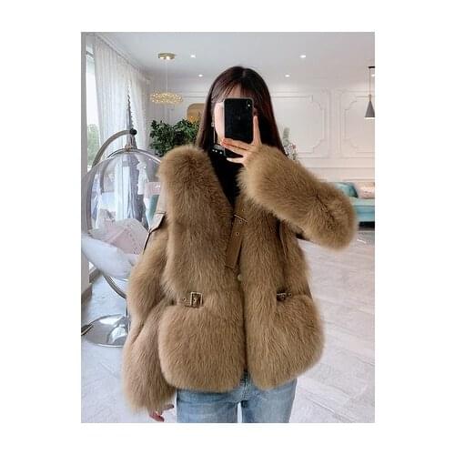 JG08 2021 Winter Brand New Womens Sheepskin Genuine Fox Fur Coats Fashion Warm Ladies Real Fur Jackets