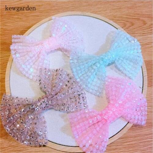 Kewgarden 9CM Glitter Gauze Bowknot Handmade Material Kids Girl Hairpin Hairbow Headband Accessories DIY Craft Supplies 10Pcs