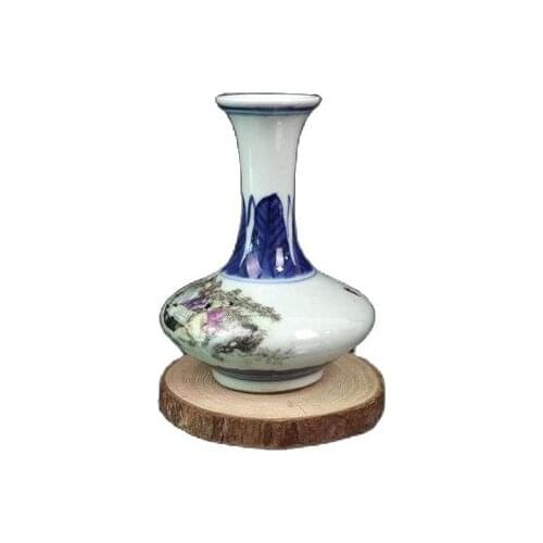 Chinese Old Porcelain Blue And White Vase With Colorful Seven Sages In Bamboo Grove