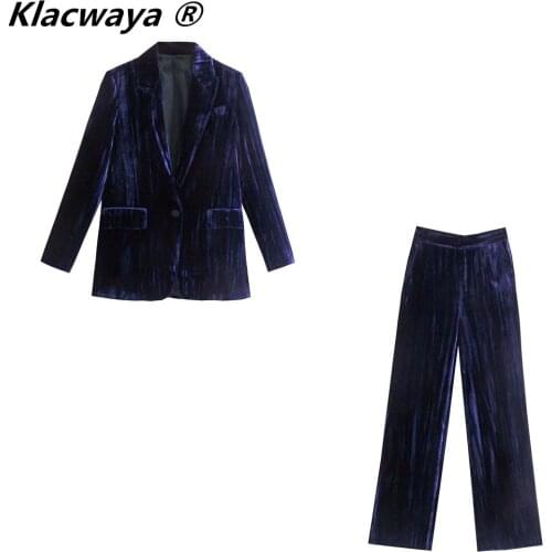 Klacwaya Women's Velvet Trouser Suits