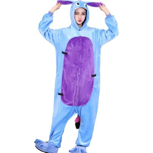 Donkey Onesie Cartoon Animal Overall Pajama Adult Couple Kigurumis Men Women Blue Funny Suit High Quality Flannel