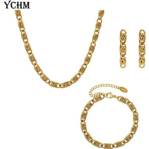 Stainless Steel Roll Chain Necklace Bracelet Earring Jewelry Sets for Women Hip Hop Chunky 5mm Chain Necklaces for Women Gift
