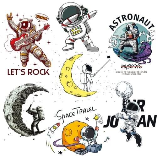 Space Astronaut Applique Sticker Iron On Patches On Clothes DIY Punk Patch Stripes Thermo-stickers For Clothes Alien UFO Parches