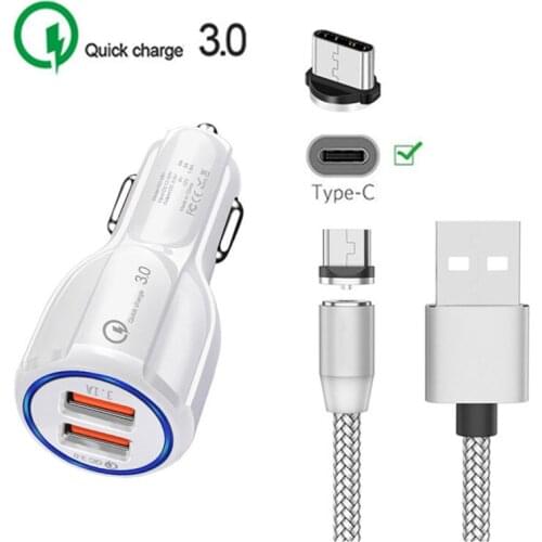 For Samsung M40 A20E LG G6 G5 Huawei P20 lite P30 Mate 10 9 Magnetic Type C Cable QC 3.0 USB Fast Car charger OnePlus 7 Pro 6 5T