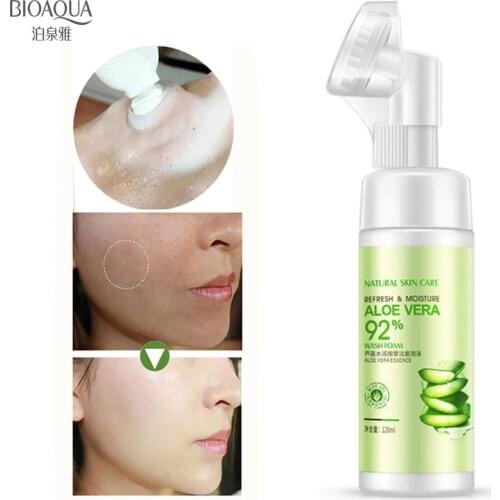 BIOAQUA Aloe Vera Foam Face Cleaner With Cleansing Brush Exfoliating Deep Hydration Blackhead removal Facial Care