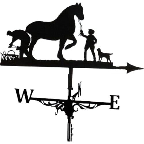 Metal Weathervane Farmer and Horse Mount Weather Vane Wind Direction Indicator