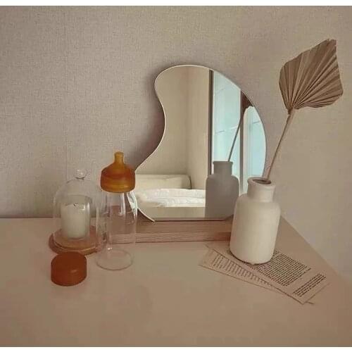 Irregular decorative Mirror Ins Irregular Acrylic Make up Mirror Wooden Base Not Glass Not easy to break Beauty Tools