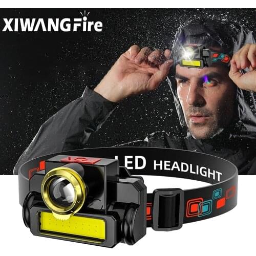 New Portable Mini LED Headlamp XPE+COB Floodlight Headlight USB Rechargeable Head-mounted Flashlight Outdoor Strong Headlight