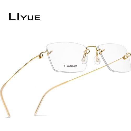 Prescription eyeglasses vintage myopia eyeglasses Korea transparent clear rimless spectacles square optical eyewear frame light