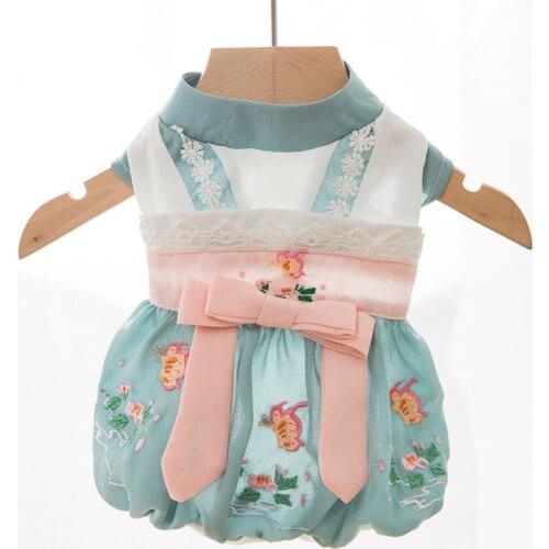 Hanfu Skirtpet Dog Clothes Breathable Dress Clothing Dogs Super Small Costume Cute Chihuahua Print Summer Pink Girl Mascotas