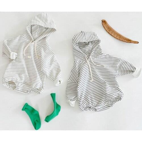 Newborn Baby Girls Boys Clothes Infant Long Sleeves Winter Fall Rompers Striped Hooded Jumpsuits Toodler Cotton Bodysuits 3-18M
