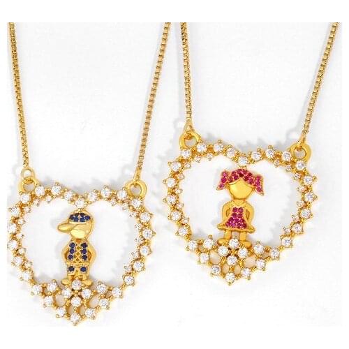 Boy girl heart multicolor micro pave cz zircon cubic zirconia necklace copper Clavicle gold plated Snake Chain Choker Pendant e2