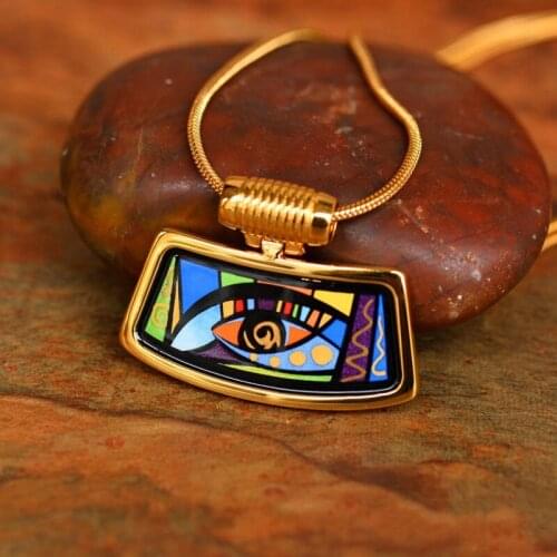 2020 new style fashion women pendnt female jewelry fan Enamel color Necklace with Colorful eyes Pendant for women