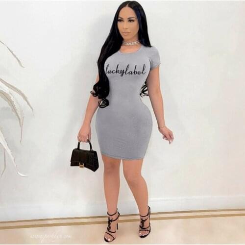 TNNAOFF Aesthetic Letter Bodycon Mini Dress for Women Club Birthday Outfits Sexy Elastic Short Sleeve Overalls T Shirt Dresses