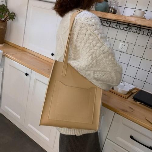 2021 Popular Simple Shoulder Bag Smooth Zipper Large Capacity Faux Leather Solid Color Meet Needs Handle Bag for Travel