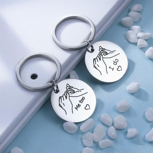 Popular Originality Stainless Steel Keychain Lover Hook Finger "I Do,Mee Too" Key Chains Trendy Couple Jewelry Gifts Accessories