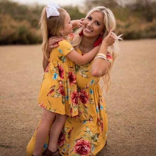 Floral Casual Mom Big Sister Little Sister Baby Girl Clothes Kids Fashion Print Mommy and Me Clothe Summer Family Matching Dress