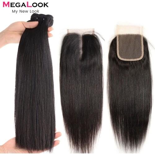 Human Hair Bundles With Closure Megalook Brazilian Virgin Super Double Drown Hair Extensions 3 Bundles With Lace Closure Thick