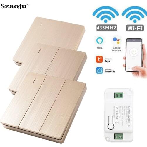 Szaoju Light Smart Life Tuya APP WiFi Push RF Remote Control 433Mhz Wall Switch Relay Timer Module Google Home Alexa ECHO 220V
