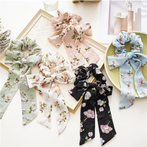 New Floral Fabric Bow Large Intestine Ring Ribbon Girl Japanese and Korean Style Ponytail Head Rope Hair Accessories