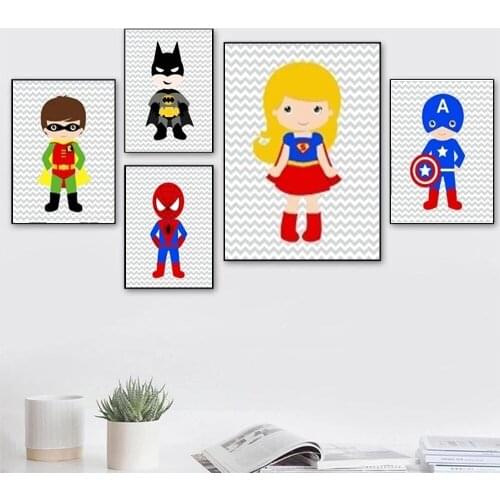 Marvel Avengers Cartoon Superhero Poster Canvas Paintings Iron Man Wall Art Picture Gift Kids Boy Room Bedroom Home Decor