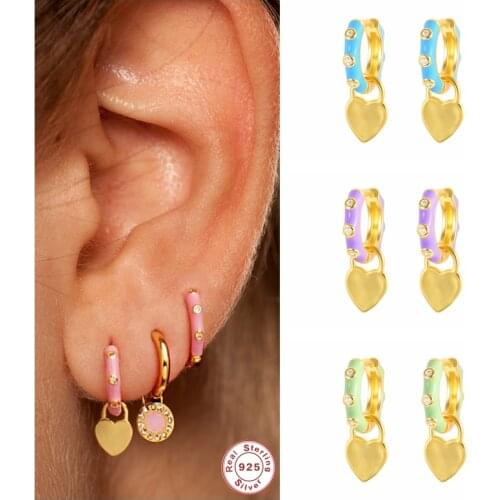 Colorful Dripping Oil Love Shape Earrings 925 Sterling Silver Hoop Earring Bling Zircon Circel Earring For Women Exquisite Gift