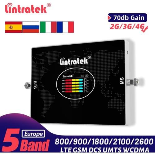 Lintratek 5 Five Band Booster 800 900 2100 1800 2600 Mobile Signal Repeater B20 2G 3G 4G Cellphone GSM LTE Cellular Amplifier