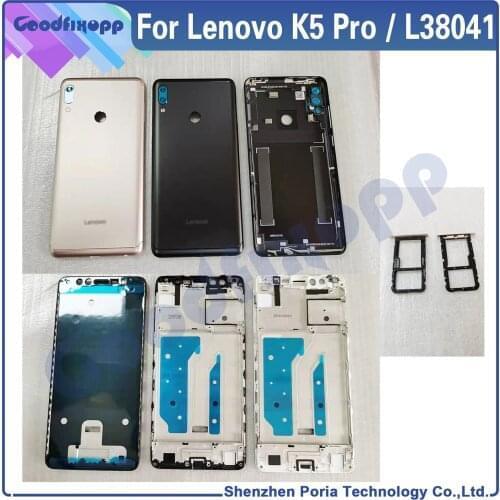 Back Cover For Lenovo K5 Pro L38041 K5pro Phone Lid Front Middle Frame Battery Rear Case Mute Button SIM Tray SD Card Holder