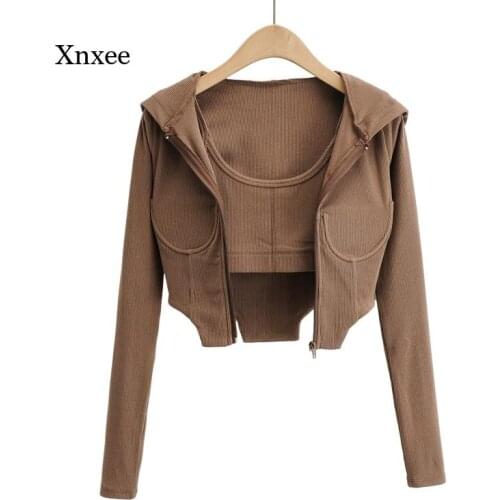 Irregular Hoodie 2Piece Suit Y2K Women Strethy Hood Jacket Sling Top Set Japanese Fashion Ladies Crop Camis Outwear Clothing