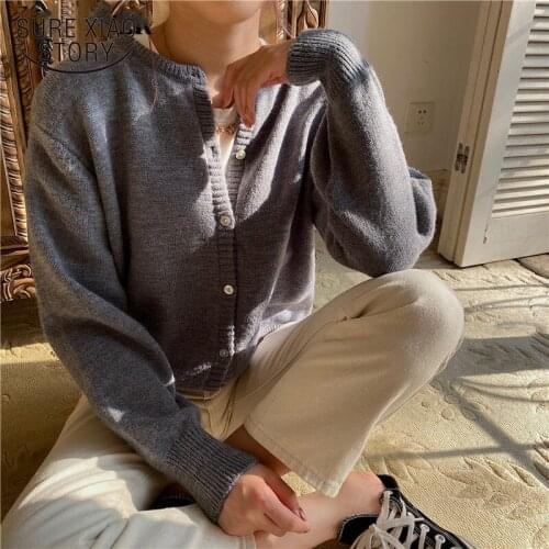 Korean Casual O-neck Long Sleeve Women Sweater Cardigans 2020 Autumn Winter Jumpers Single-breasted Female Knit Cardigans 11324