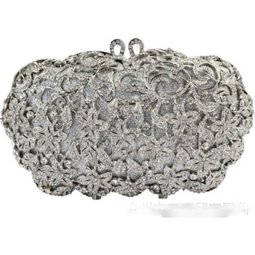 Gold blue green silver Chains Women Evening Bag Box Clutch Hollow Out Bridal Mini Metal Handbag and Purse Bolsos De Mano